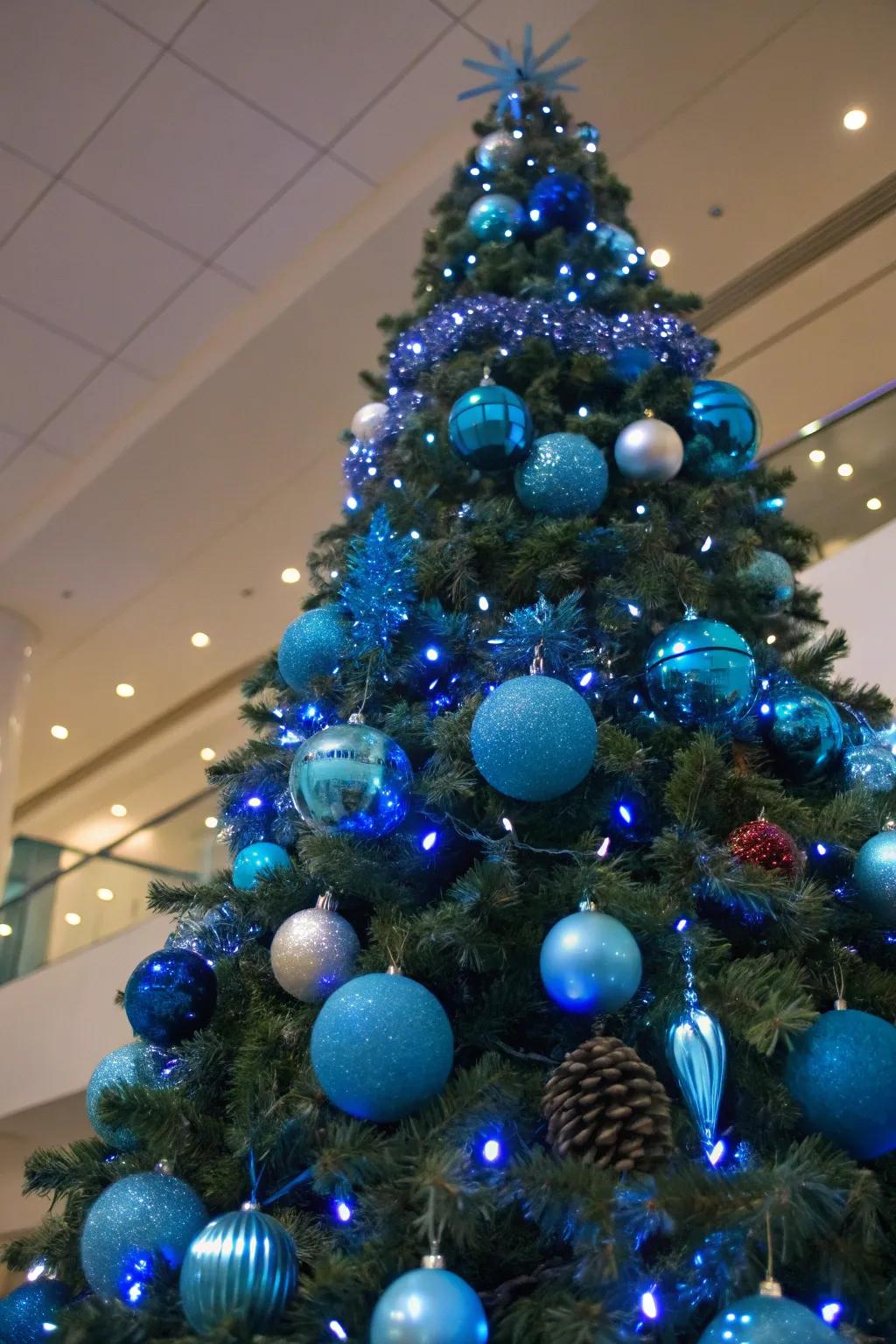 A striking monochrome blue beauty Christmas tree.