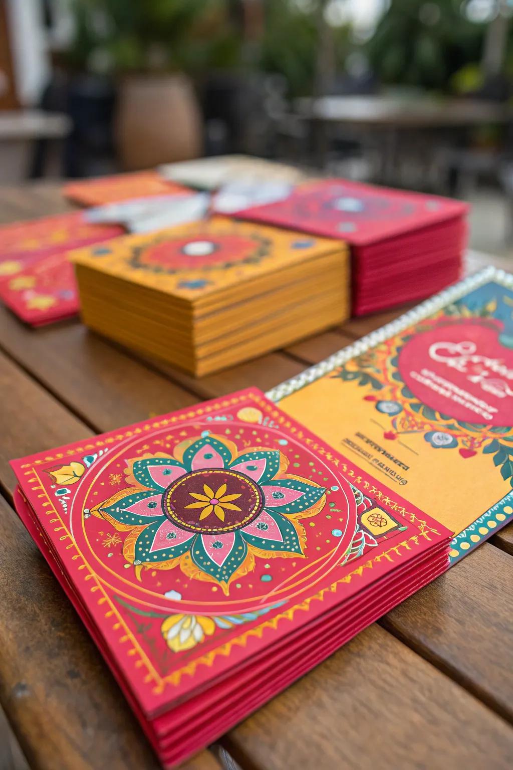 Set the mood with beautifully designed Bollywood-themed invitations.