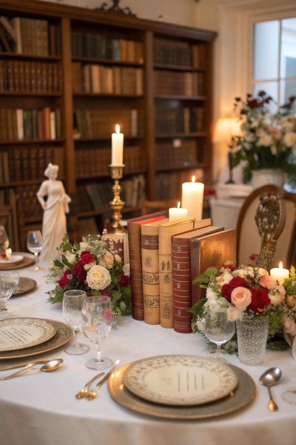 A table arrangement influenced by literature for an elegant aesthetic.