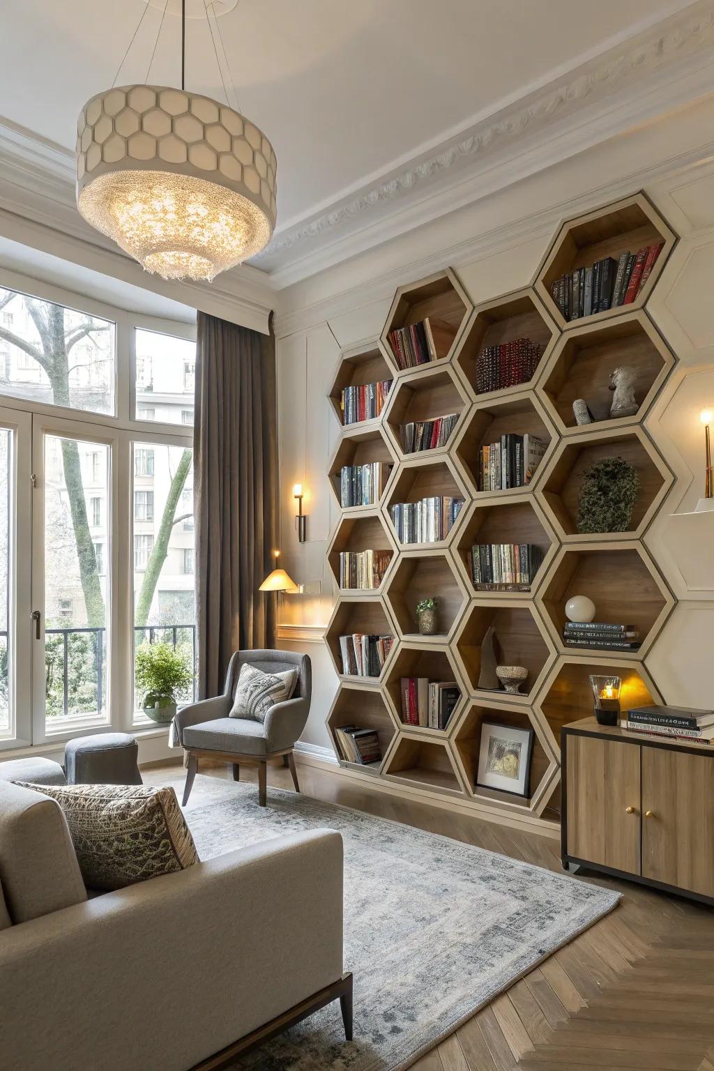 Unconventional shelf contours introduce a modern touch to any space.