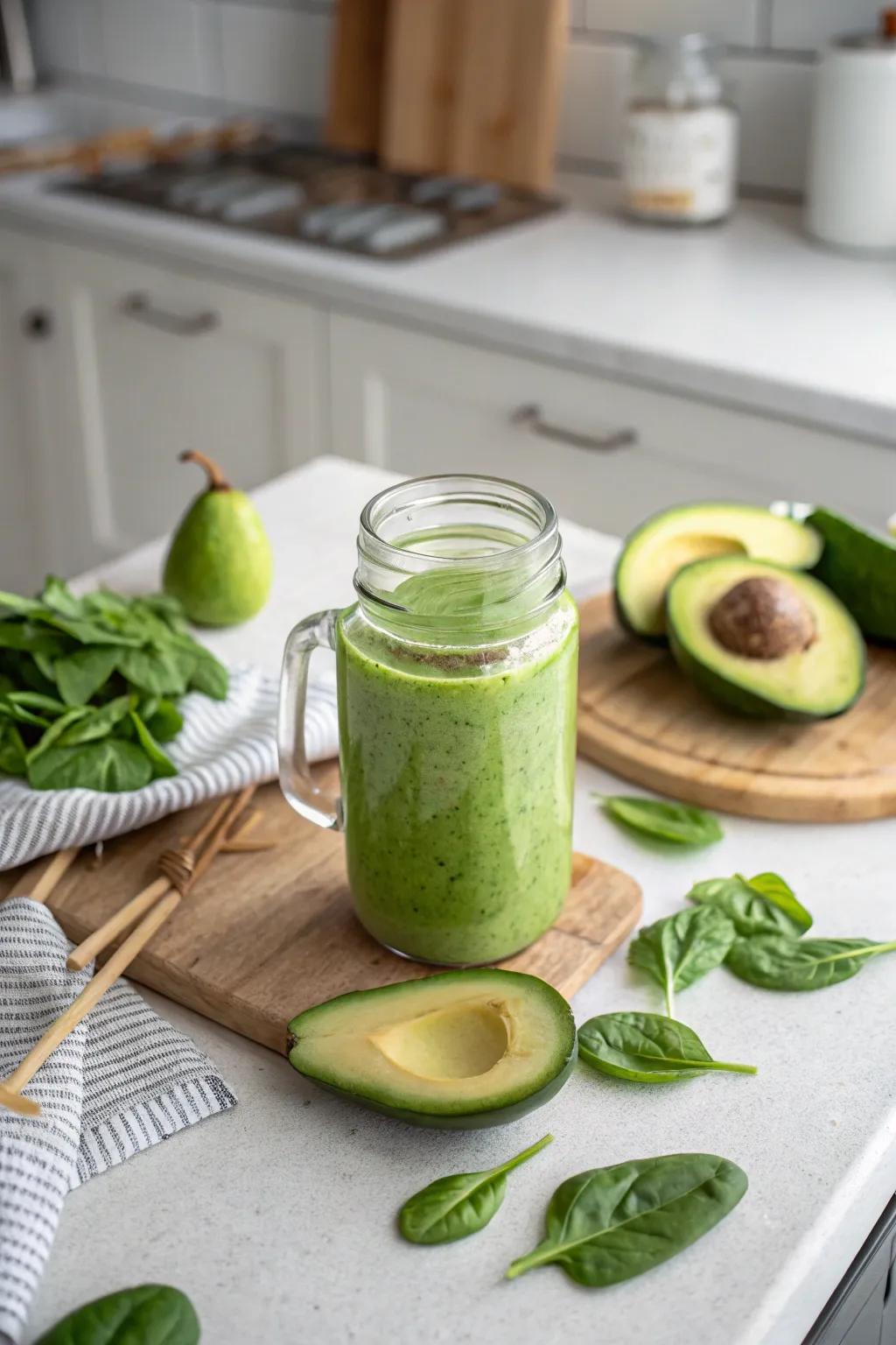 A luscious avocado and spinach smoothie—the perfect way to start your day healthily.