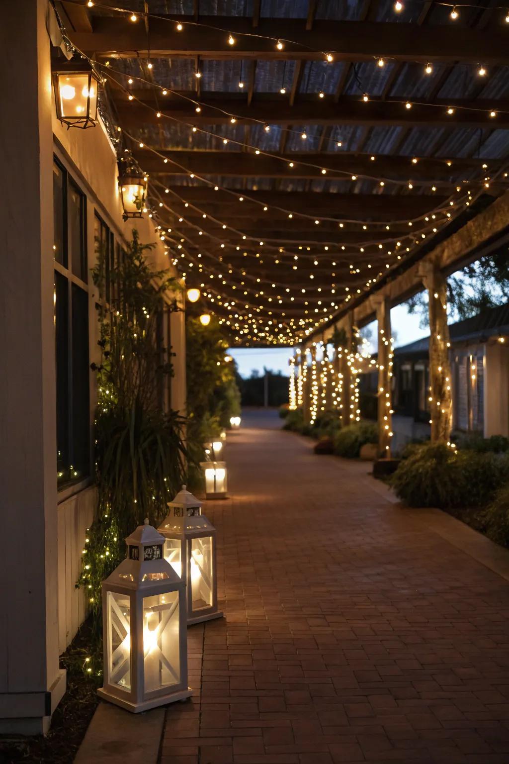 A breezeway illuminated by surrounding illumination, establishing a captivating atmosphere.