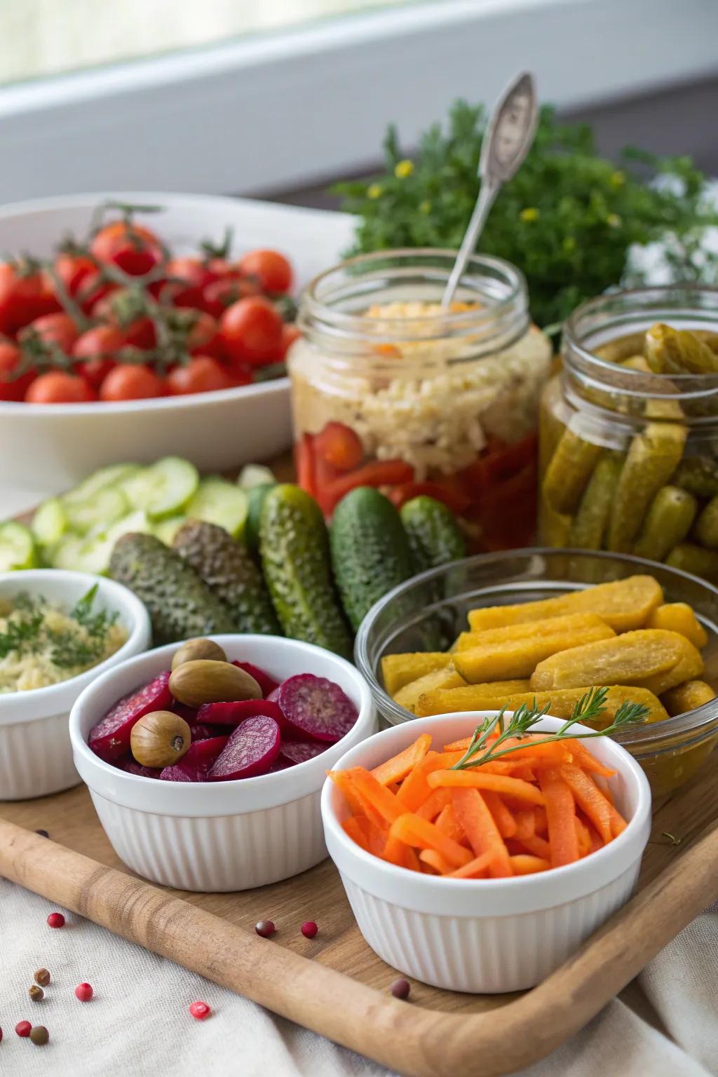 A vibrant display of pickled delights and veggies for added zest.
