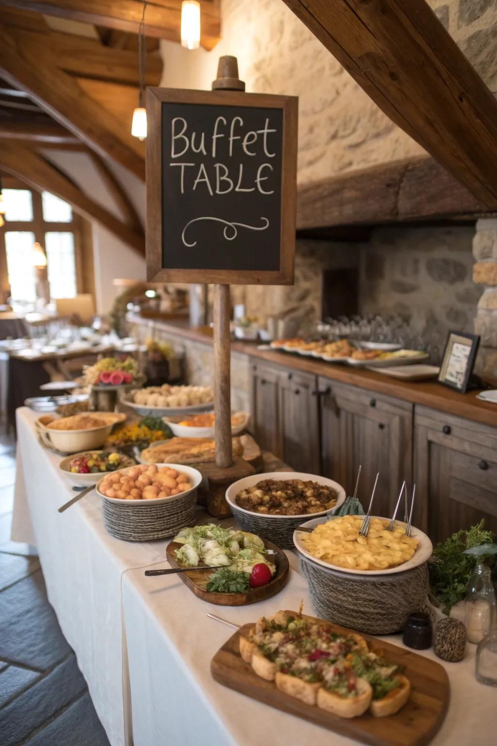 Slate labels infuse charm and clarity to your buffet setup.