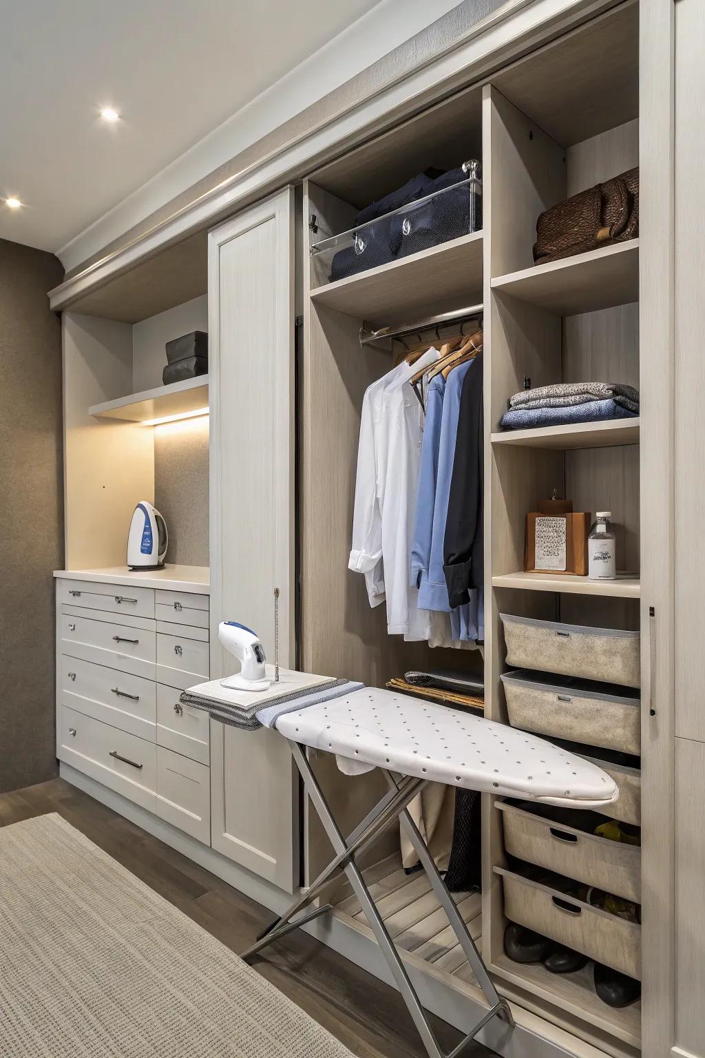 A retractable ironing station blends ease with space conservation.