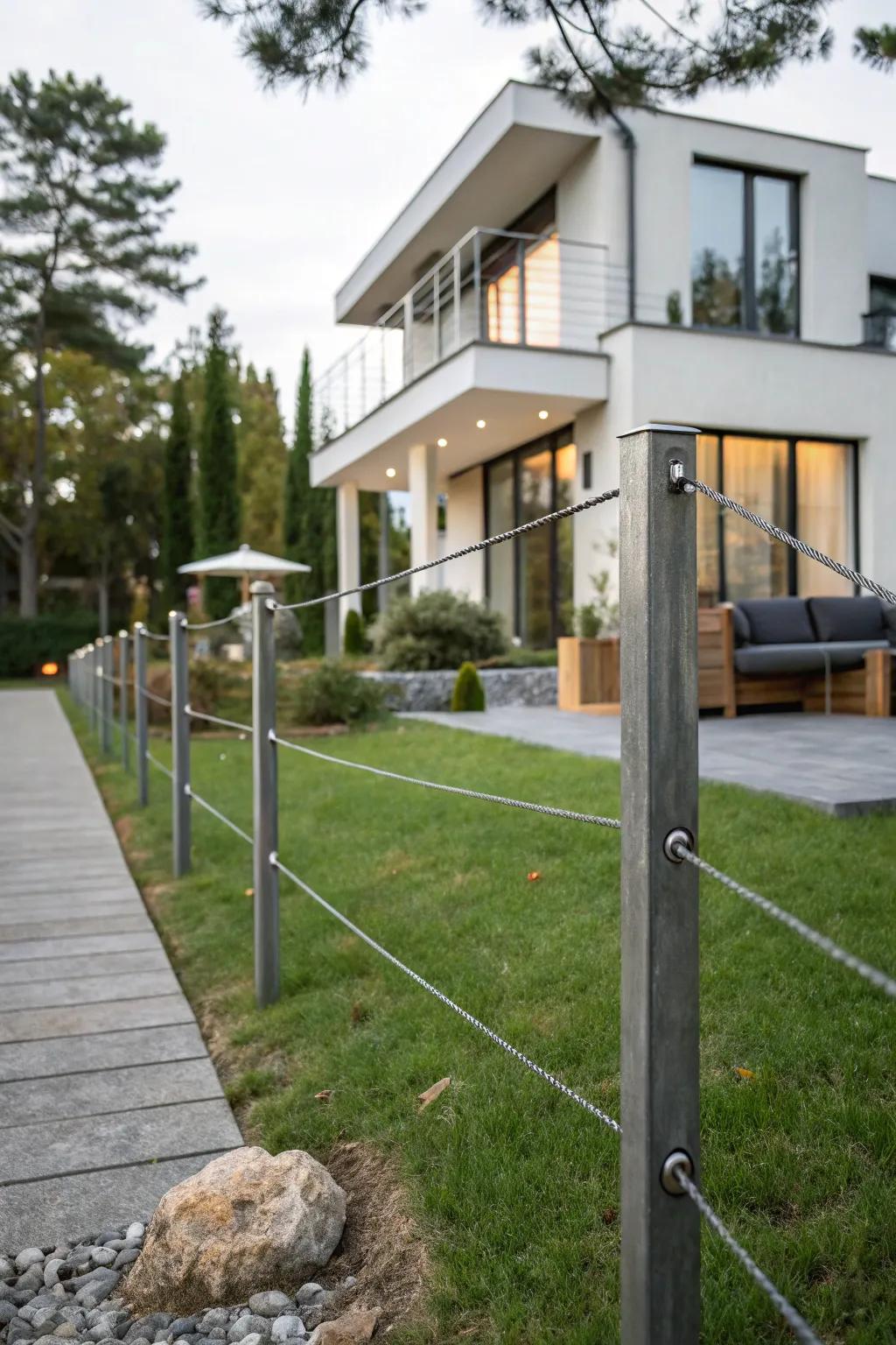 Industrial-style metal and cable fence