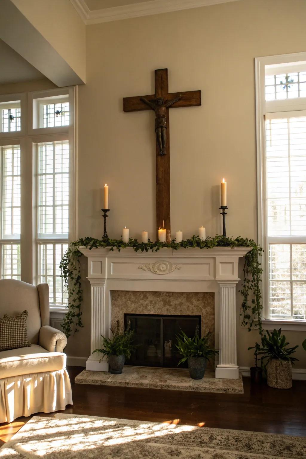 A cross can act as a strong centerpiece in your home decor.