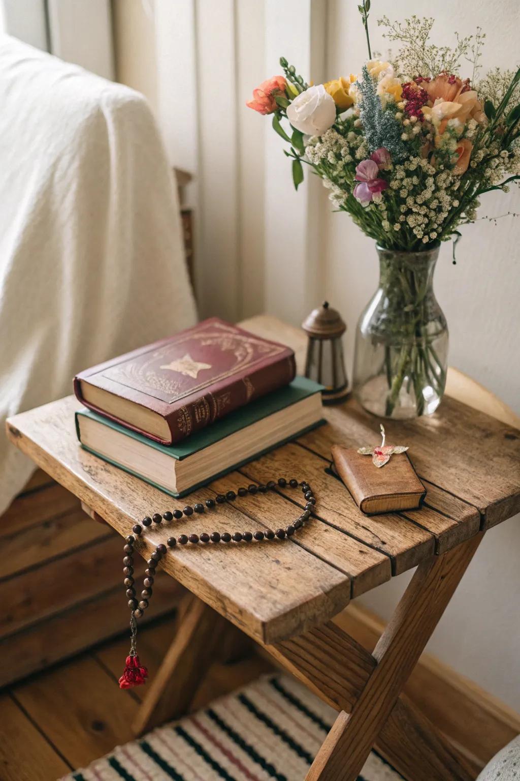 A communion table arranges and highlights your revered items.