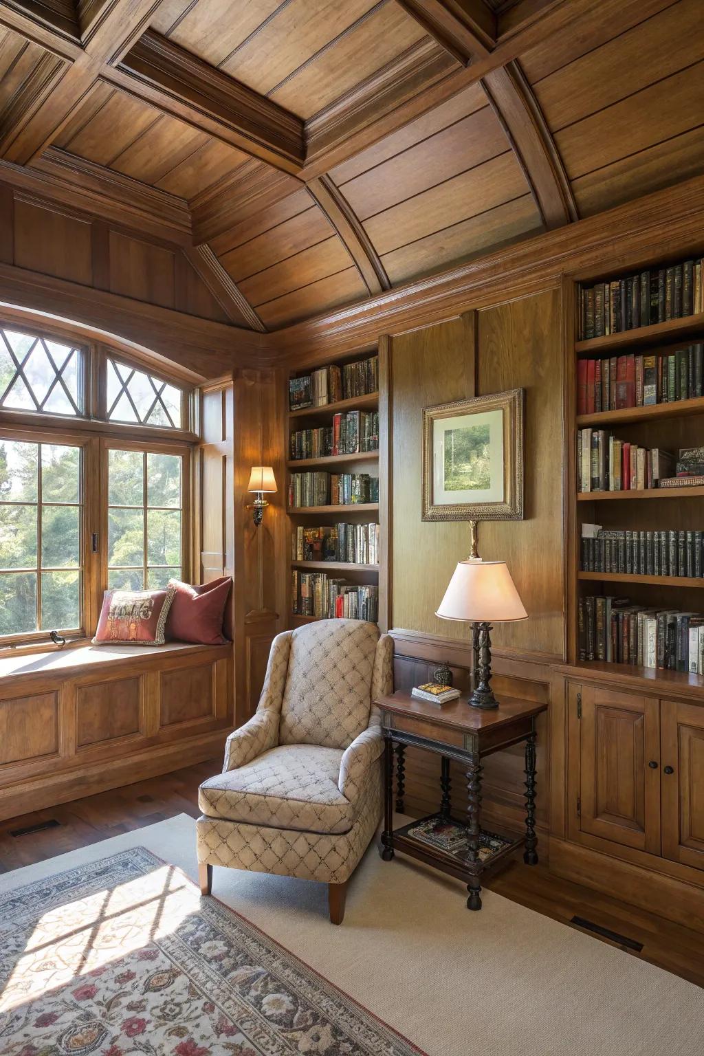 Wood panels add a comforting and personal feel to studies or libraries.