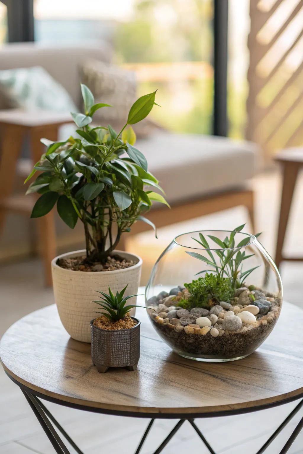 Greenery introduces a touch of nature indoors.