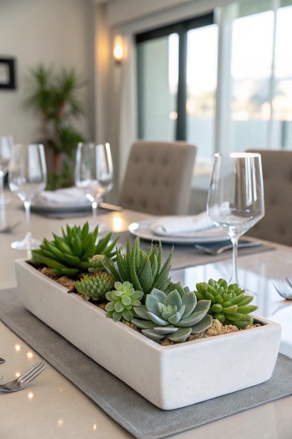 Succulents provide a modern and minimalist accent to the table.