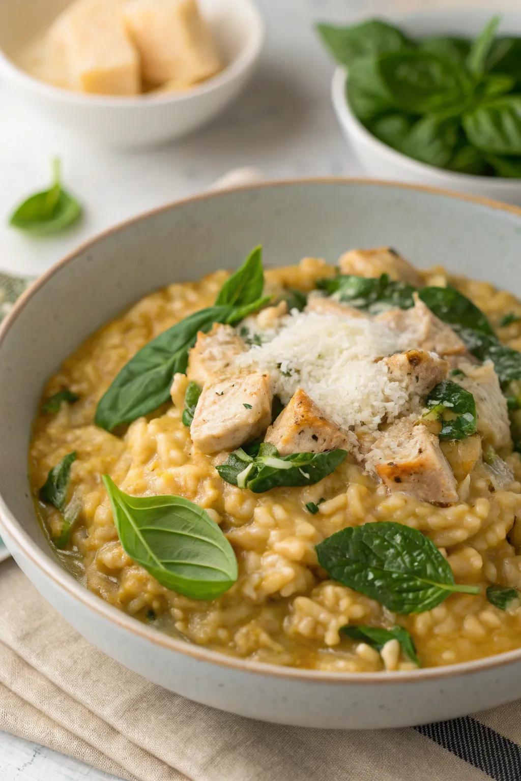 Chicken and spinach dreamotto, a creamy delight to remember.
