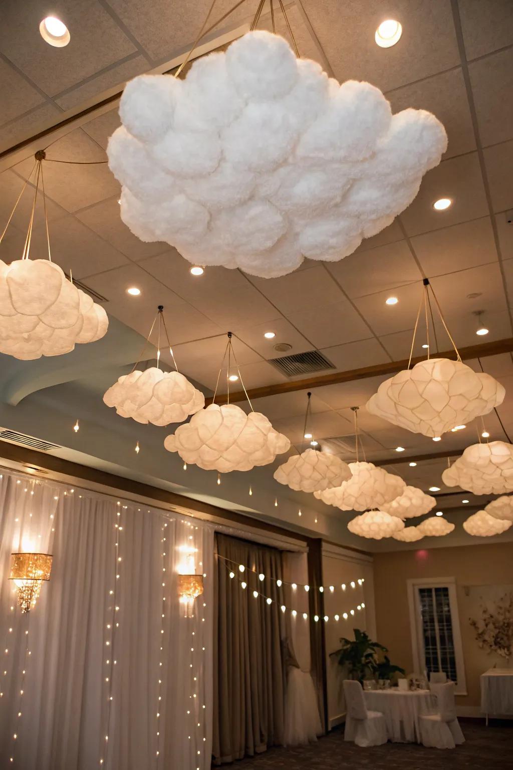 A dreamy ceiling decorated with airy cloud accents.