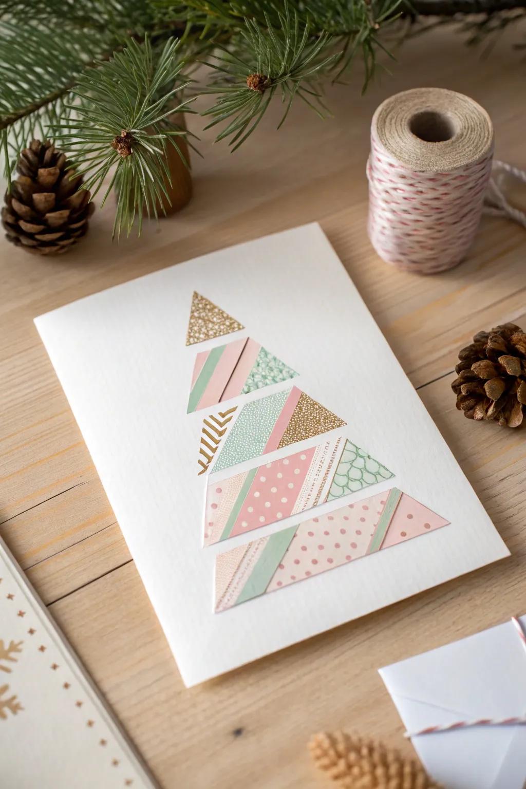 Create holiday magic with a tape tree card that embodies simplicity and elegance, perfect for spur-of-the-moment creativity!