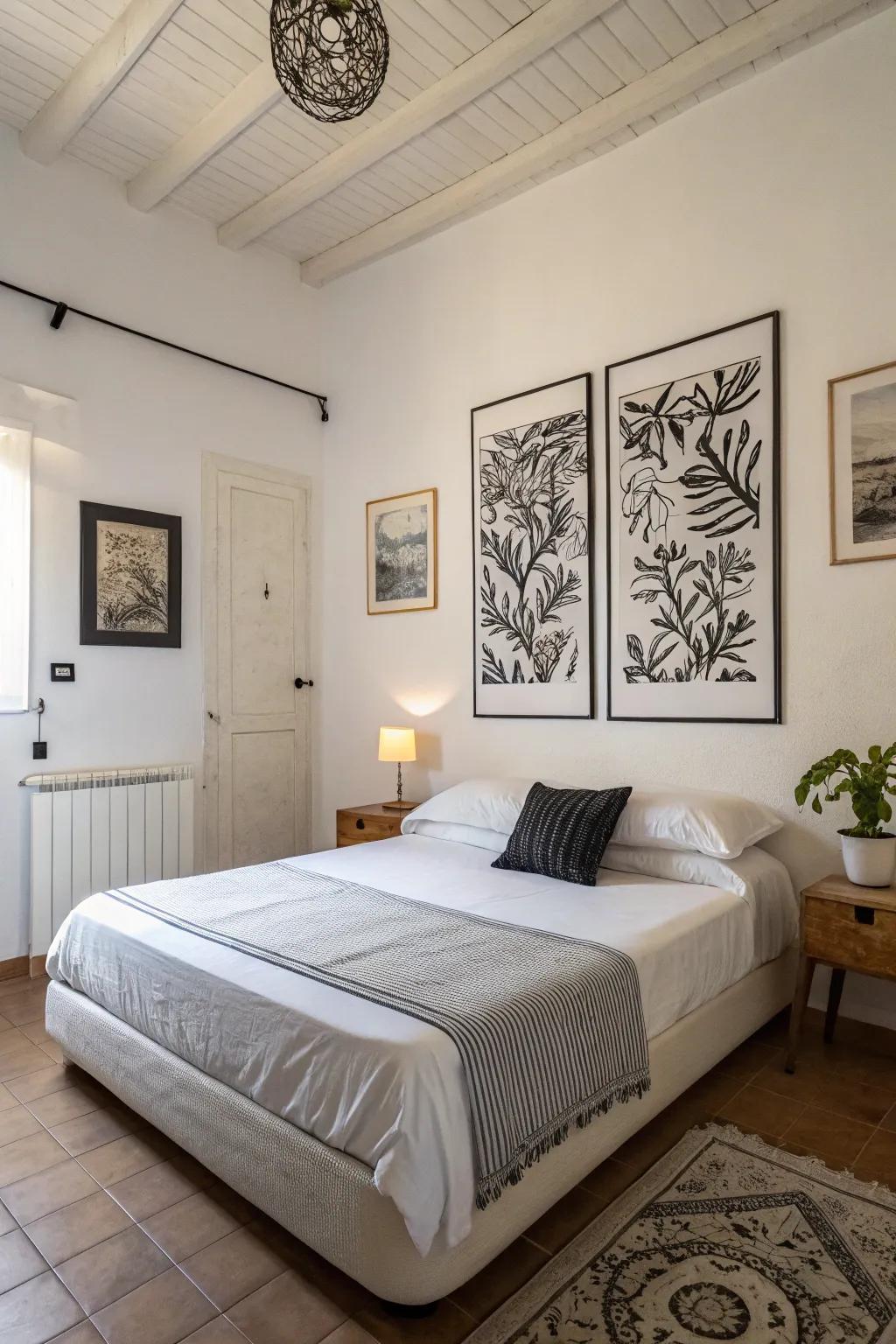 Understated art complements the pristine structure of this serene space.