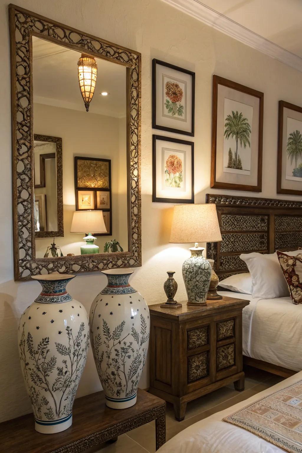 Decorative touches personalize and enhance the bedroom.
