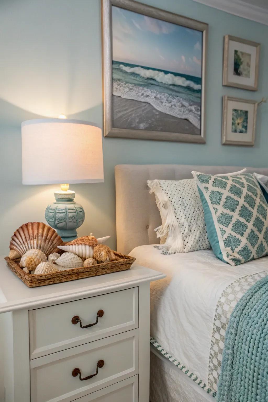 Shore-inspired ornaments personalize your beach-style hideaway.