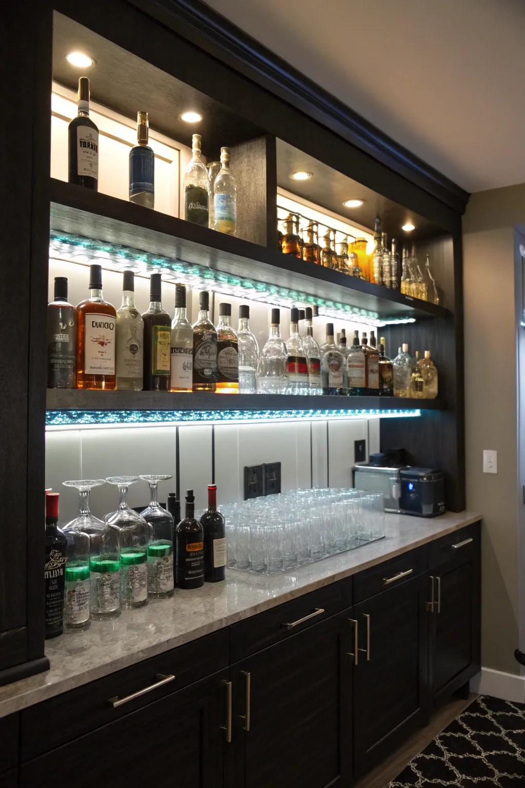 Thoughtful lighting establishes a cozy and welcoming setting.