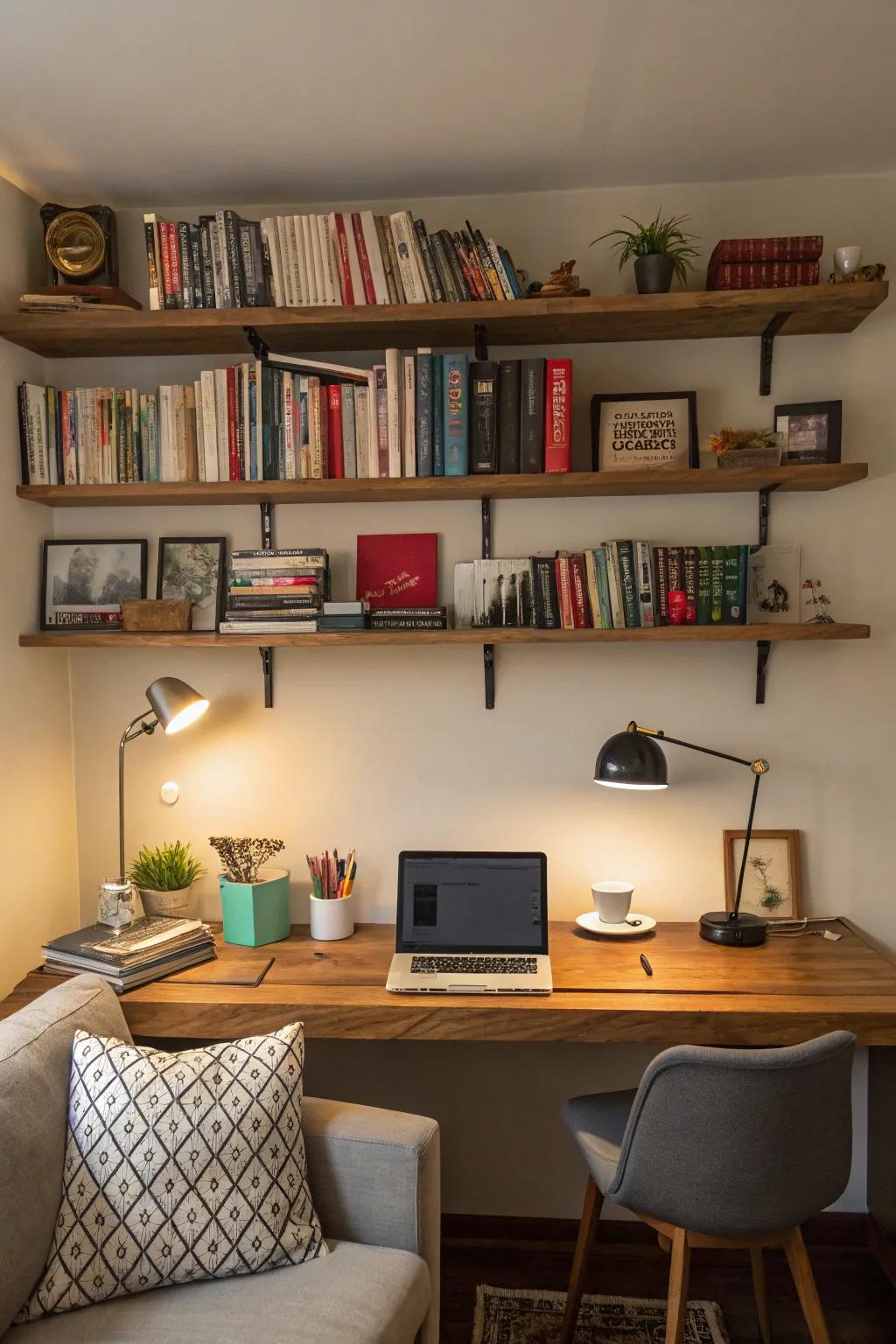 Vertical storage maintains a neat and efficient workspace.