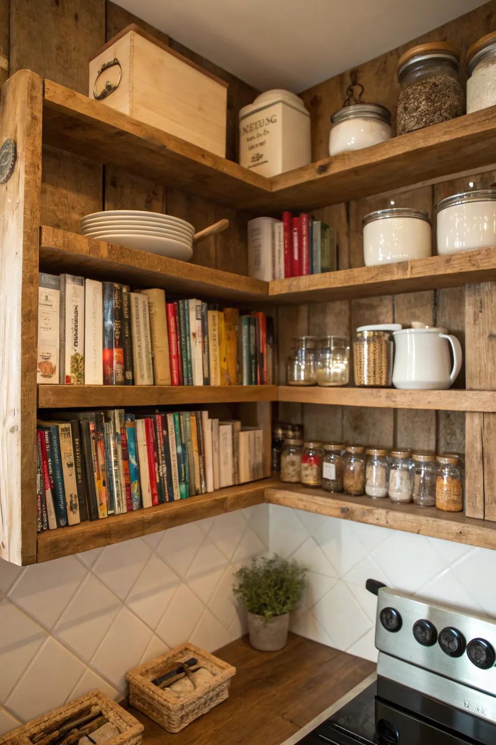 Weathered shelves bring an inviting vibe and personality to any setting.