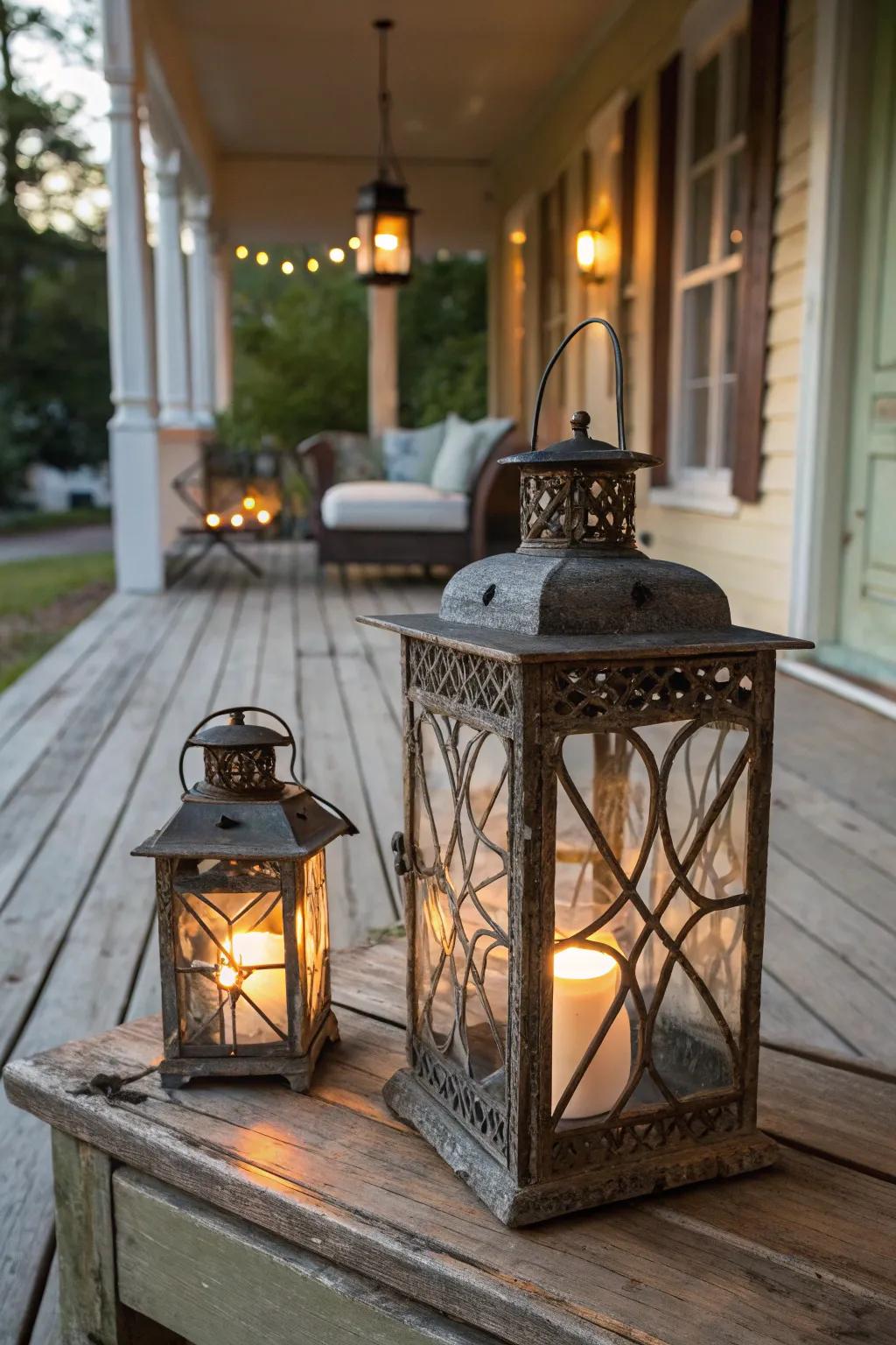 Lanterns create a warm and inviting atmosphere on your porch.
