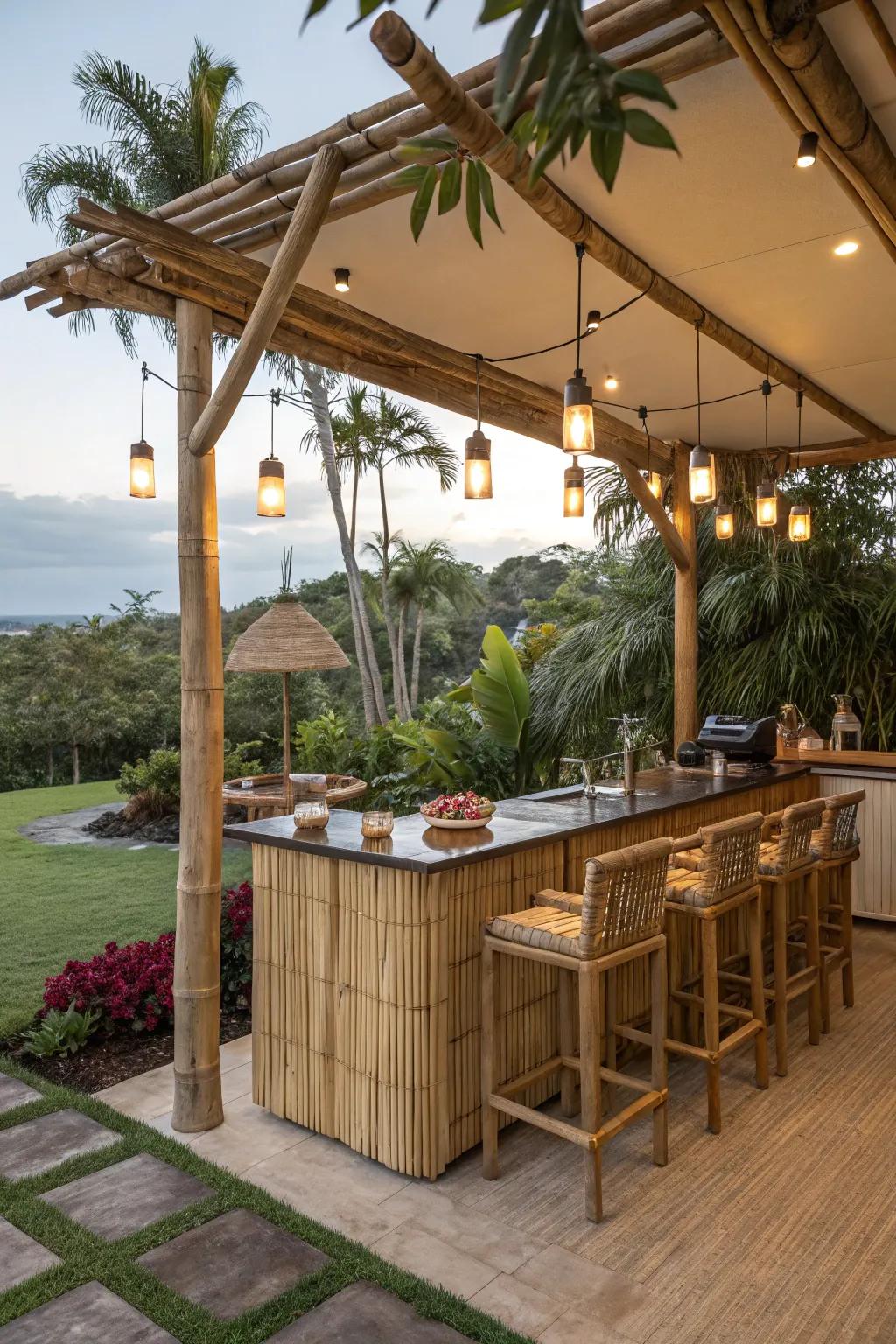 Turn your deck into a tropical haven with a tiki bar ambiance.