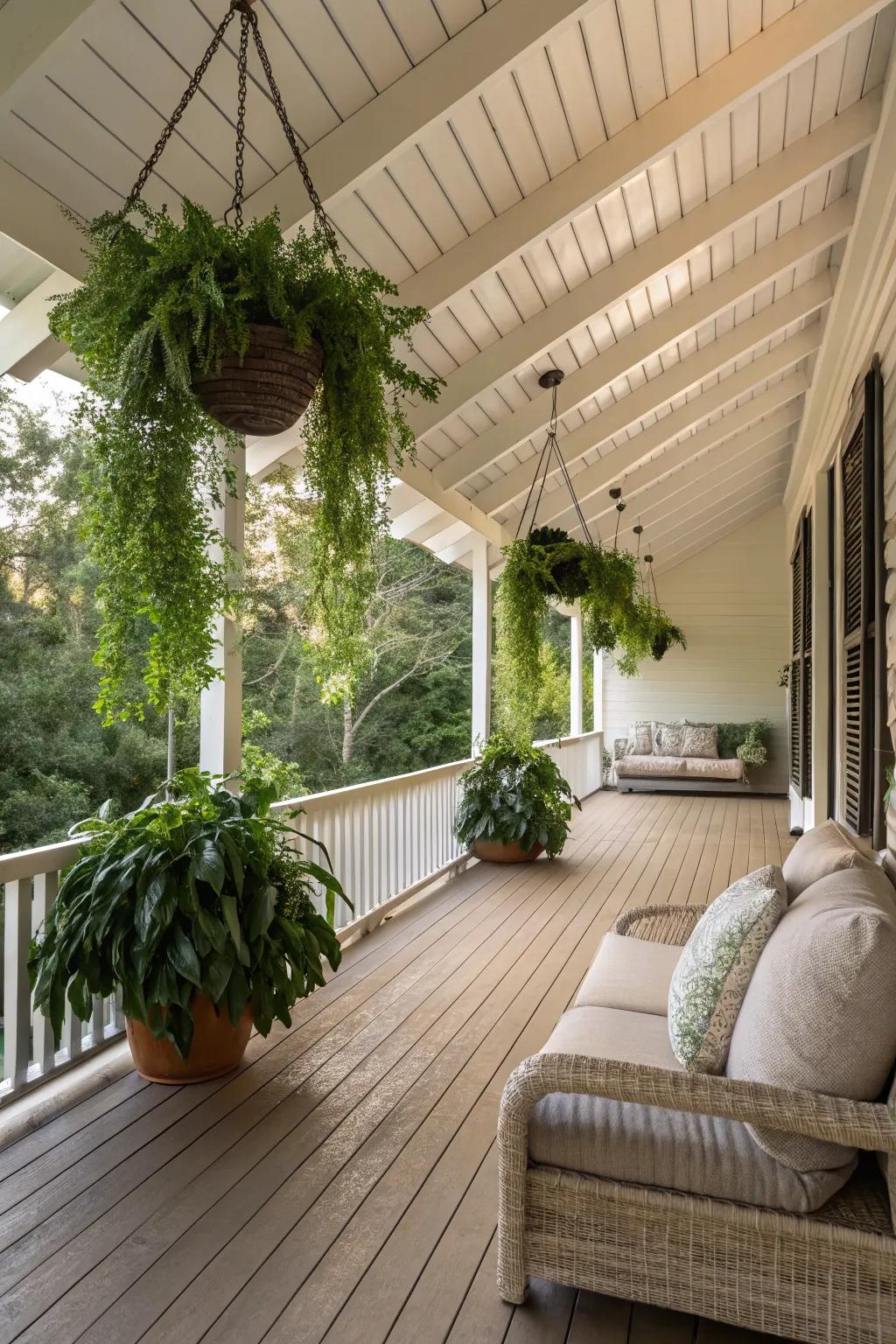 An inclined roof adds structural curiosity to the porch.