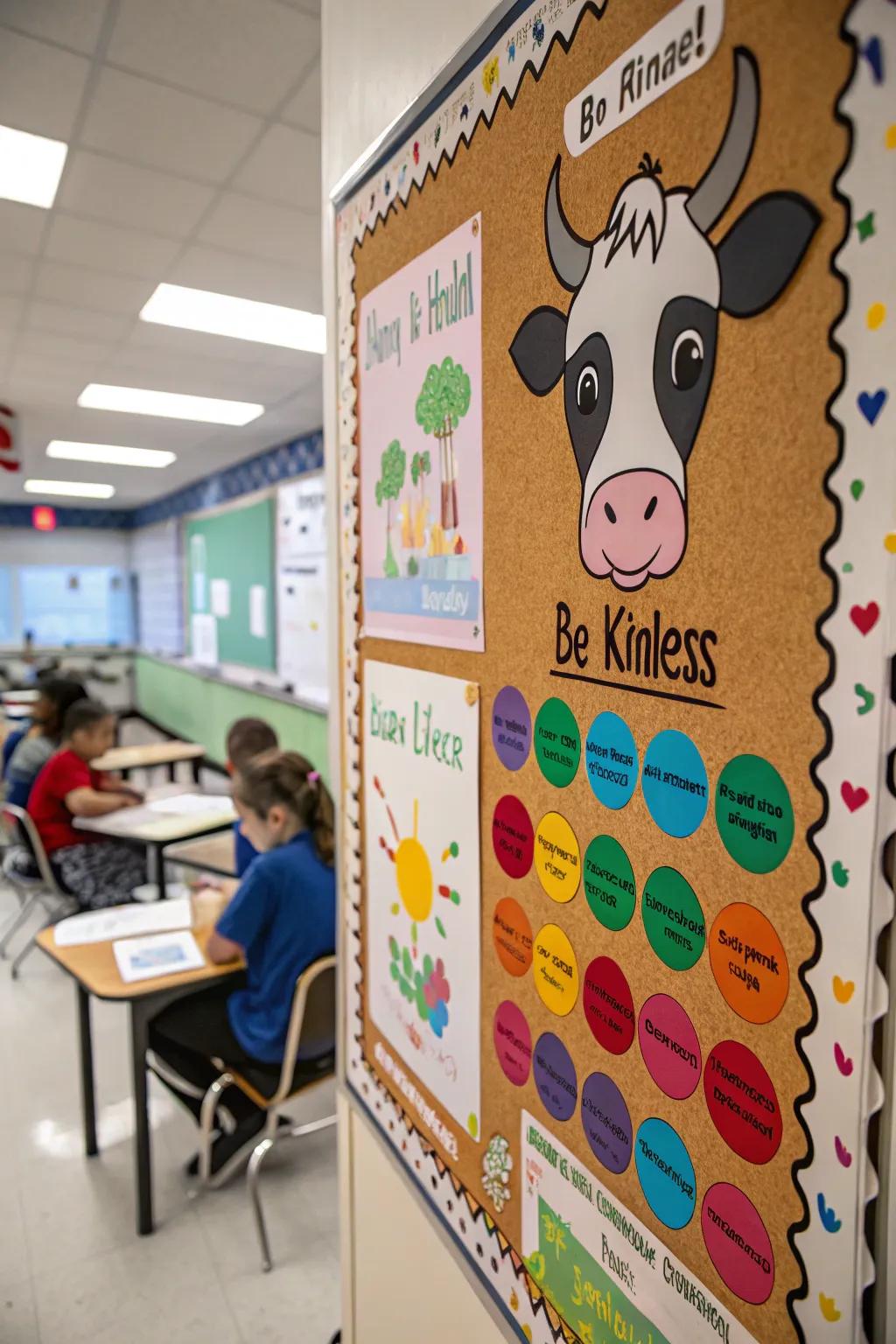 A 'Bulls of Benevolence' board encouraging positive behavior