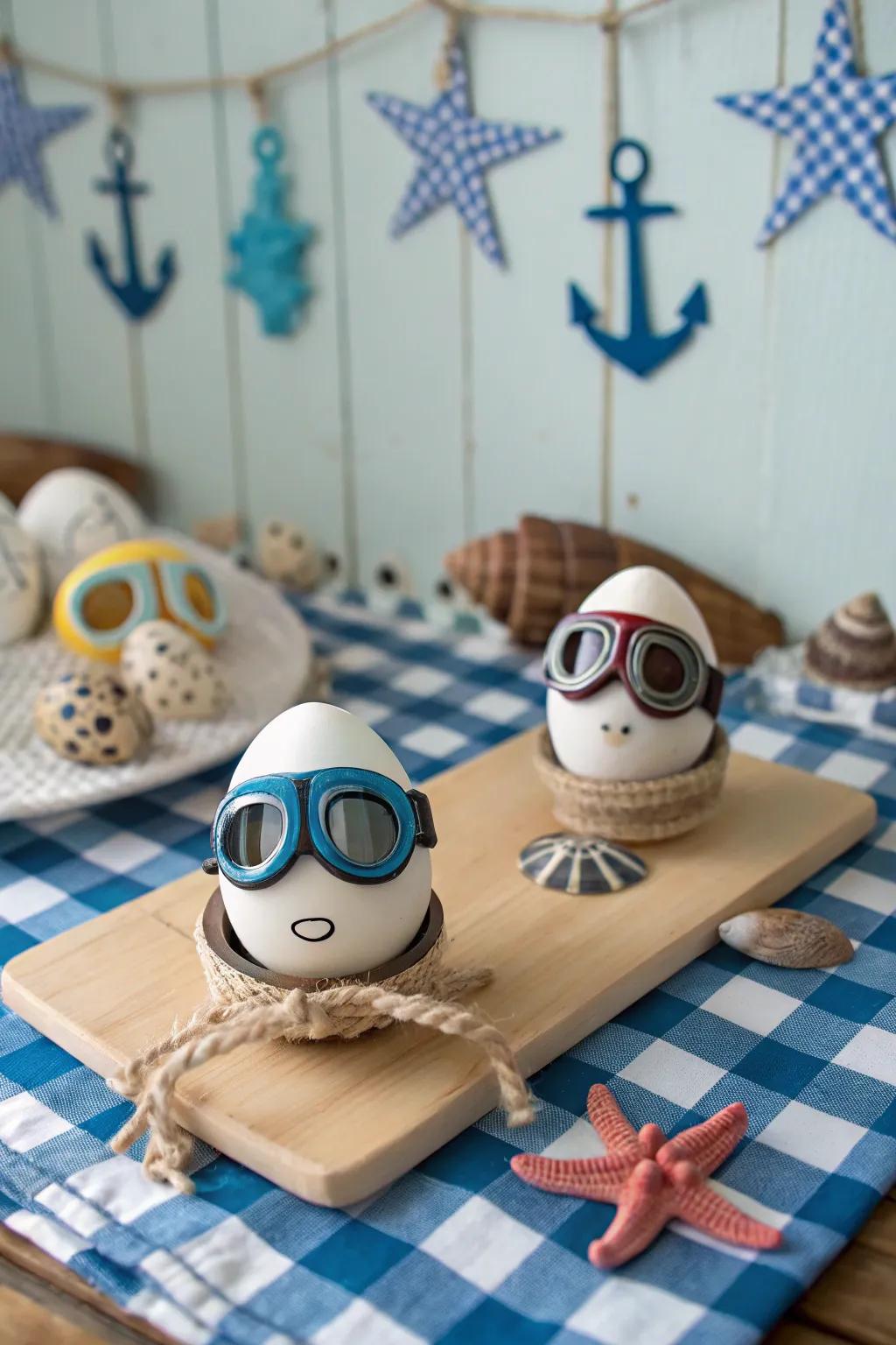 Quirky scuba diver eggs bringing a fun twist to decor.