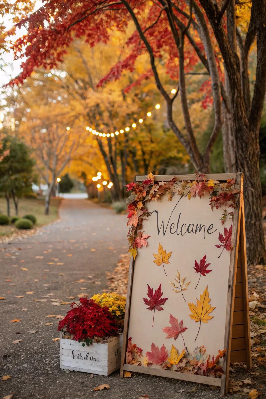 Holiday-related decorations contribute timely charm to your welcome display.