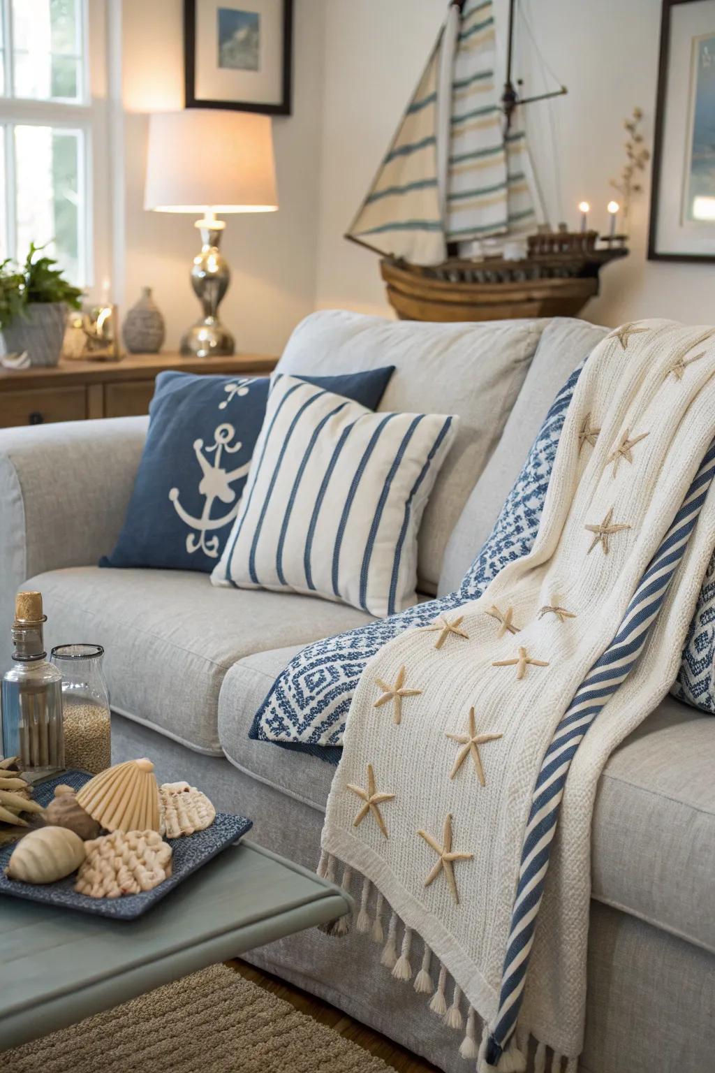 Materials that contribute a plush, marine element.