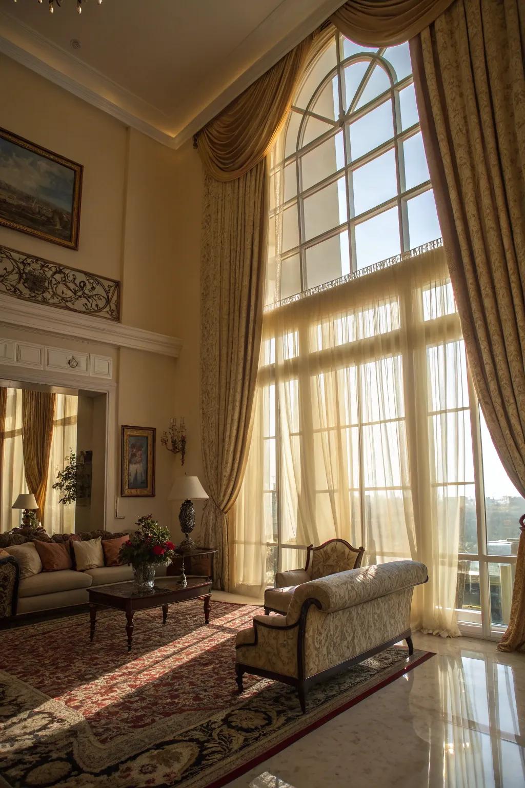 Extravagant living room with an inviting curtain wall.