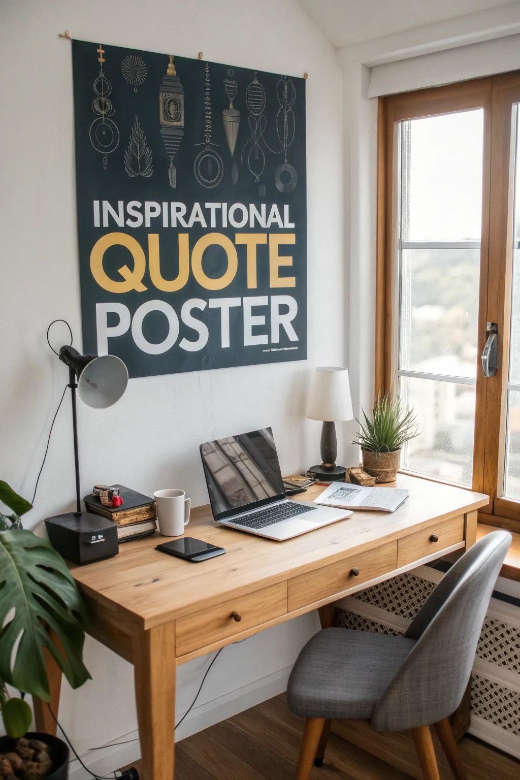 A motivational quote poster inspiring creativity in a home office.