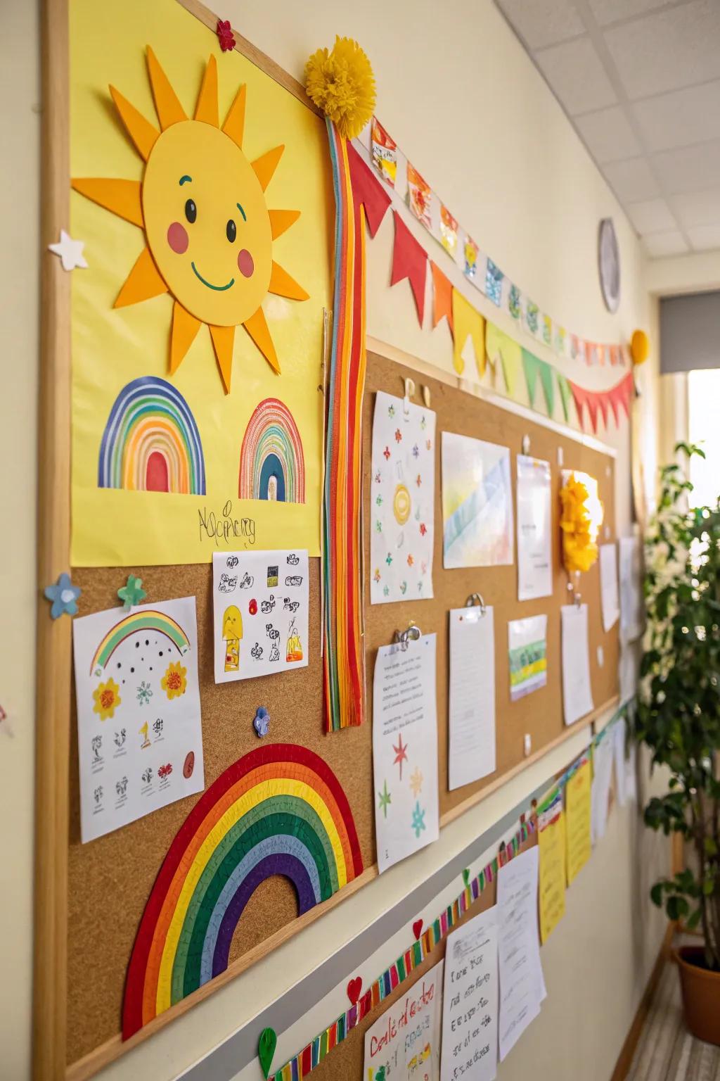 Sunshine and Rainbows bulletin board intended to brighten the classroom atmosphere.