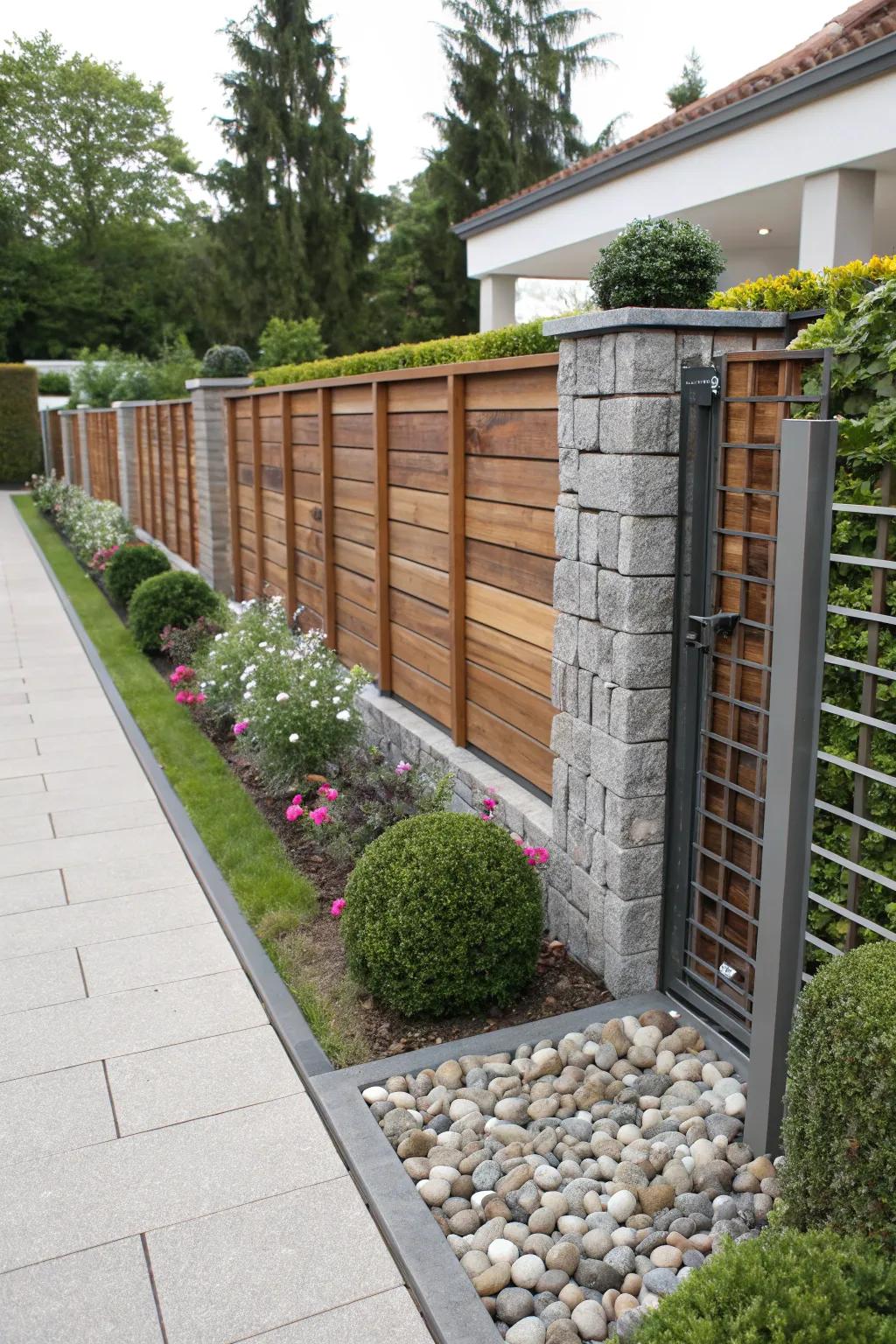 Assorted elements impart inventive flair to timber barriers.