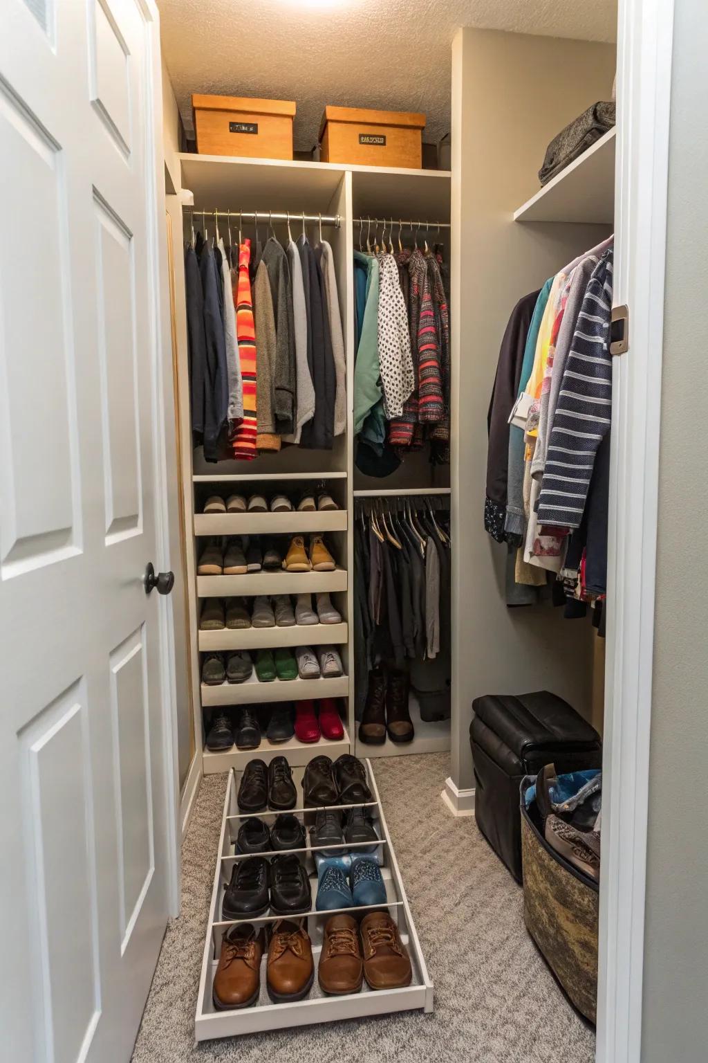 Keep your footwear organized with a dedicated shoe rack.