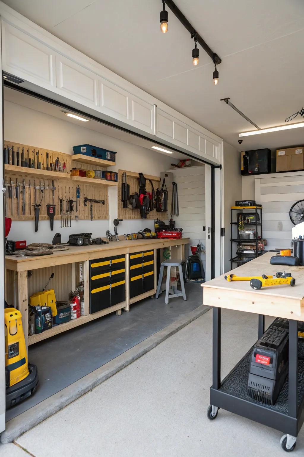 A workspace wonderland right inside your garage.