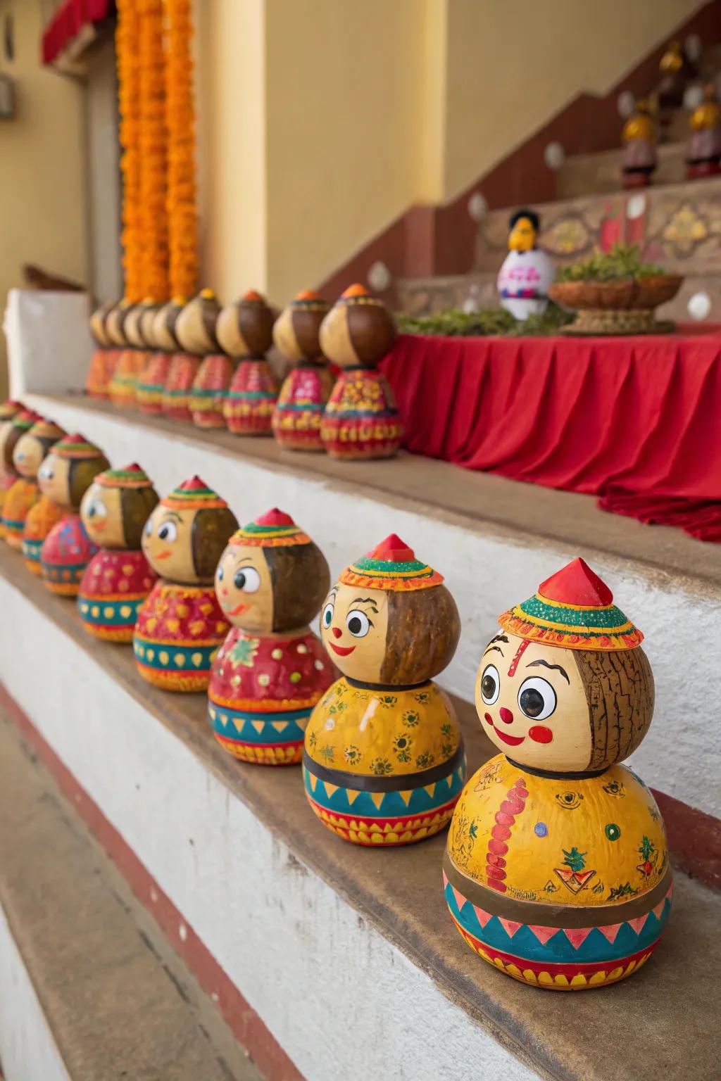 Effigies fashioned from coconut husks impart an eco-elegant flair to Golu.