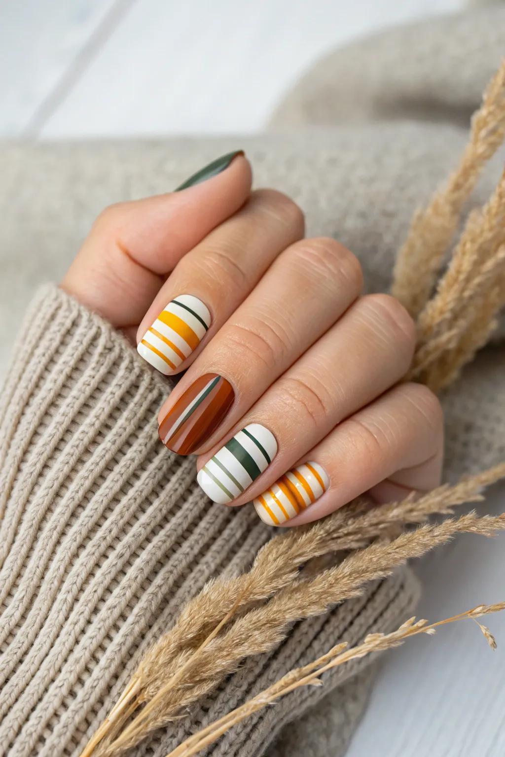 Embrace the themed spirit with sleek banded nail artistry that’s both celebratory and elegantly minimalist.