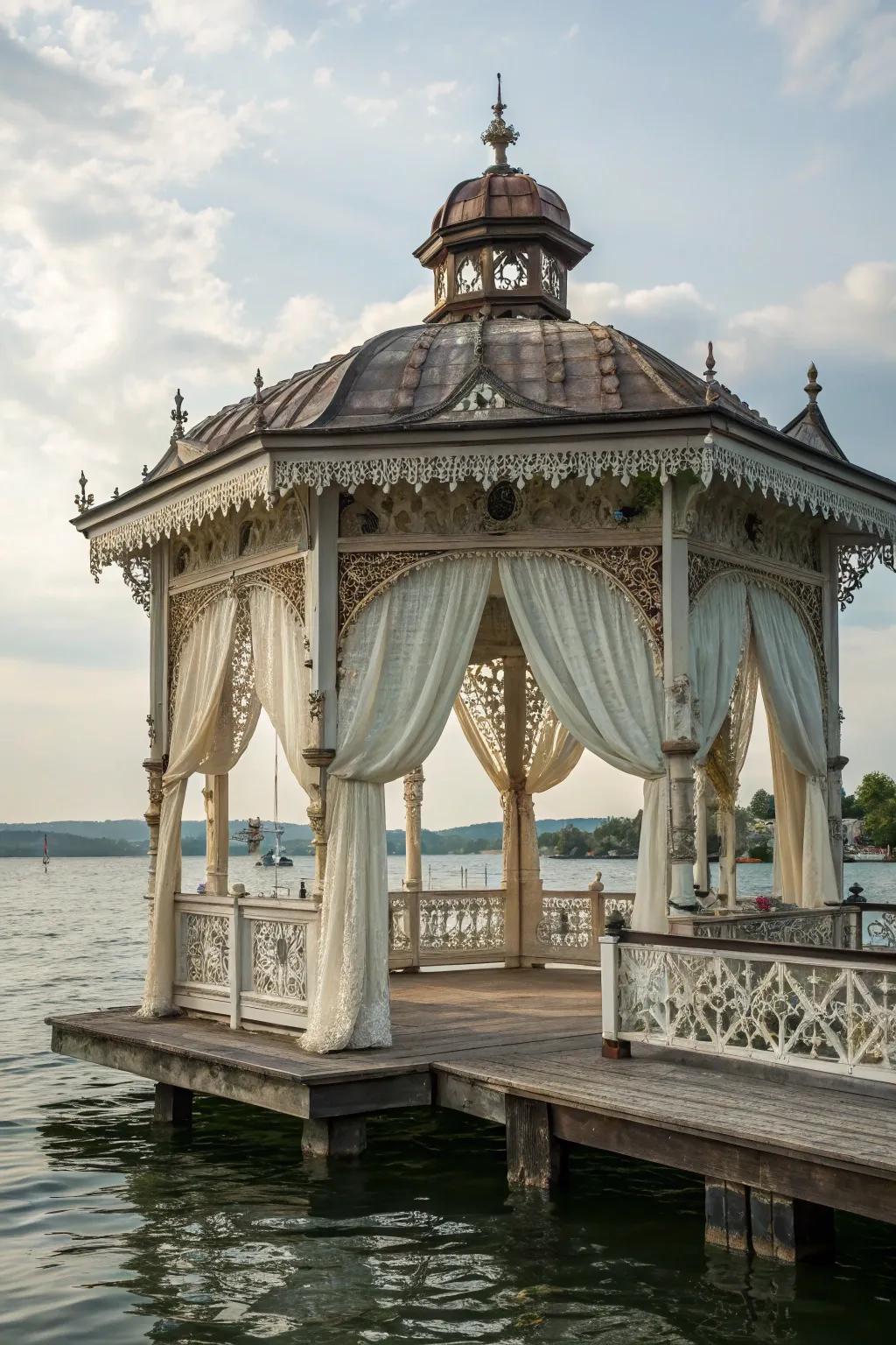 Victorian splendor elevates a dock into a lavish outdoor parlor.