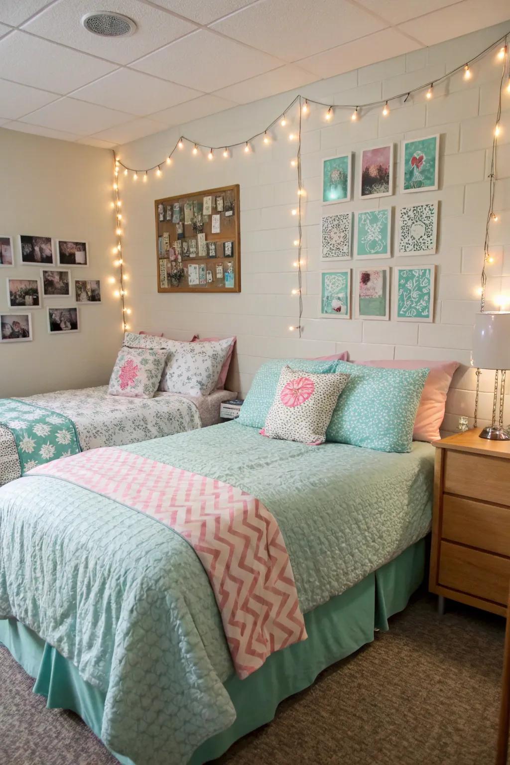 Create a calming atmosphere with coordinated shades.