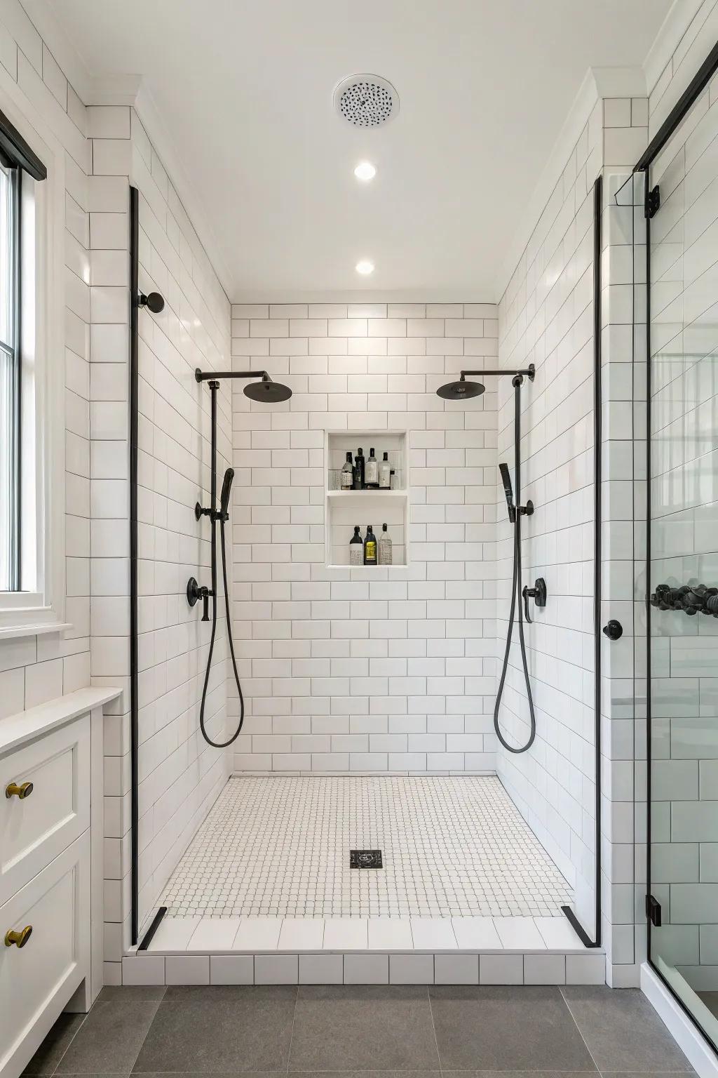 Attain contemporary refinement with a minimalist dual shower design.
