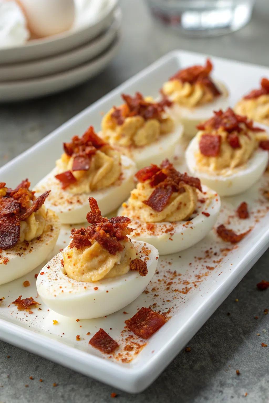 Deviled eggs with a flavorful twist, perfect for brunch.