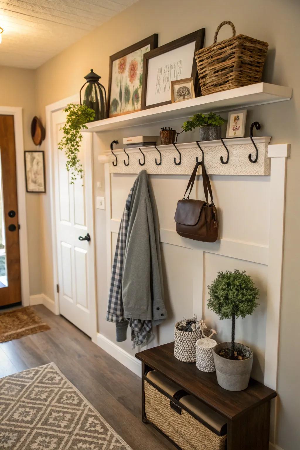 Incorporate elegance and function using a drifting ledge and pegs.