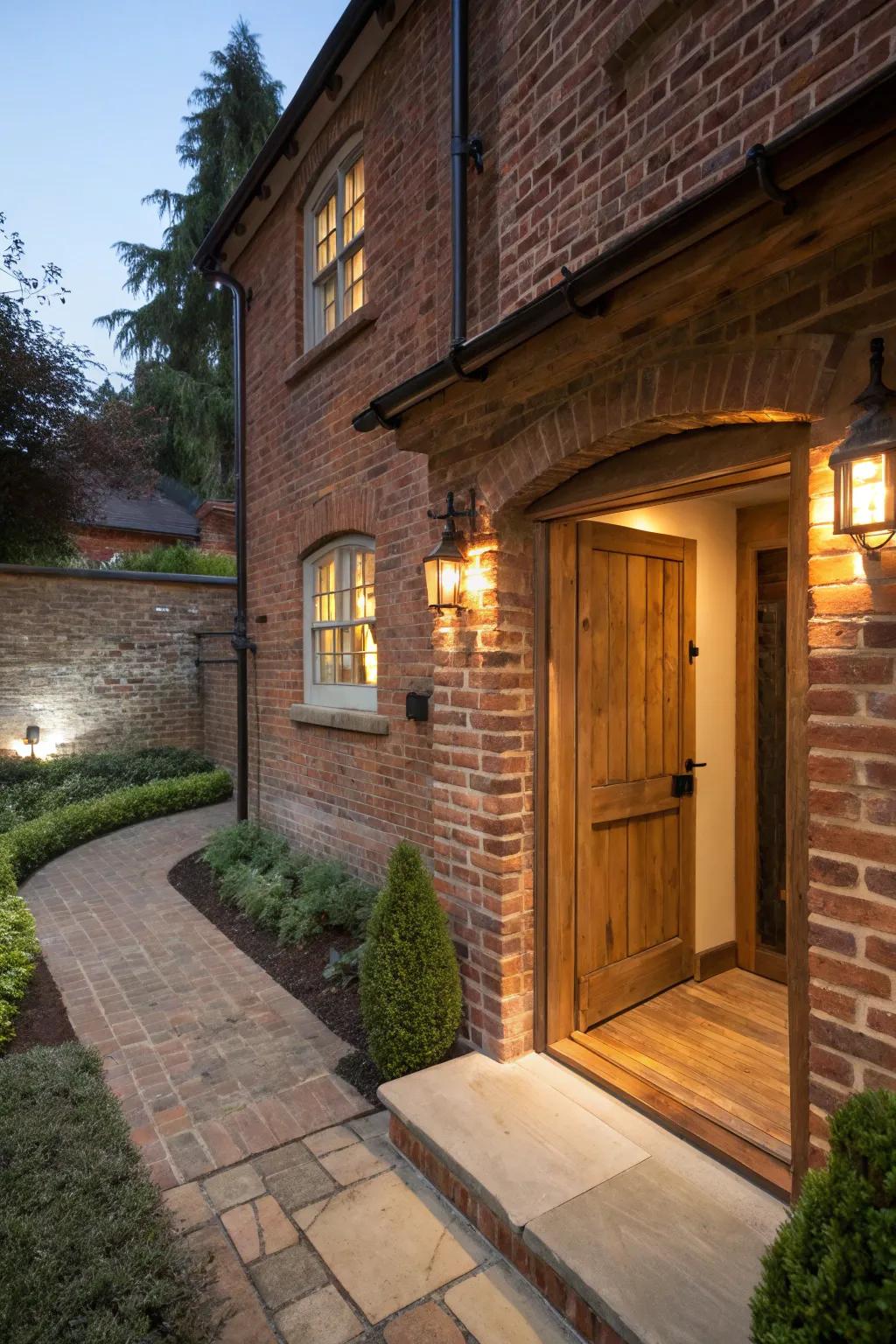 A brick facade lends timeless charm to your basement entrance.