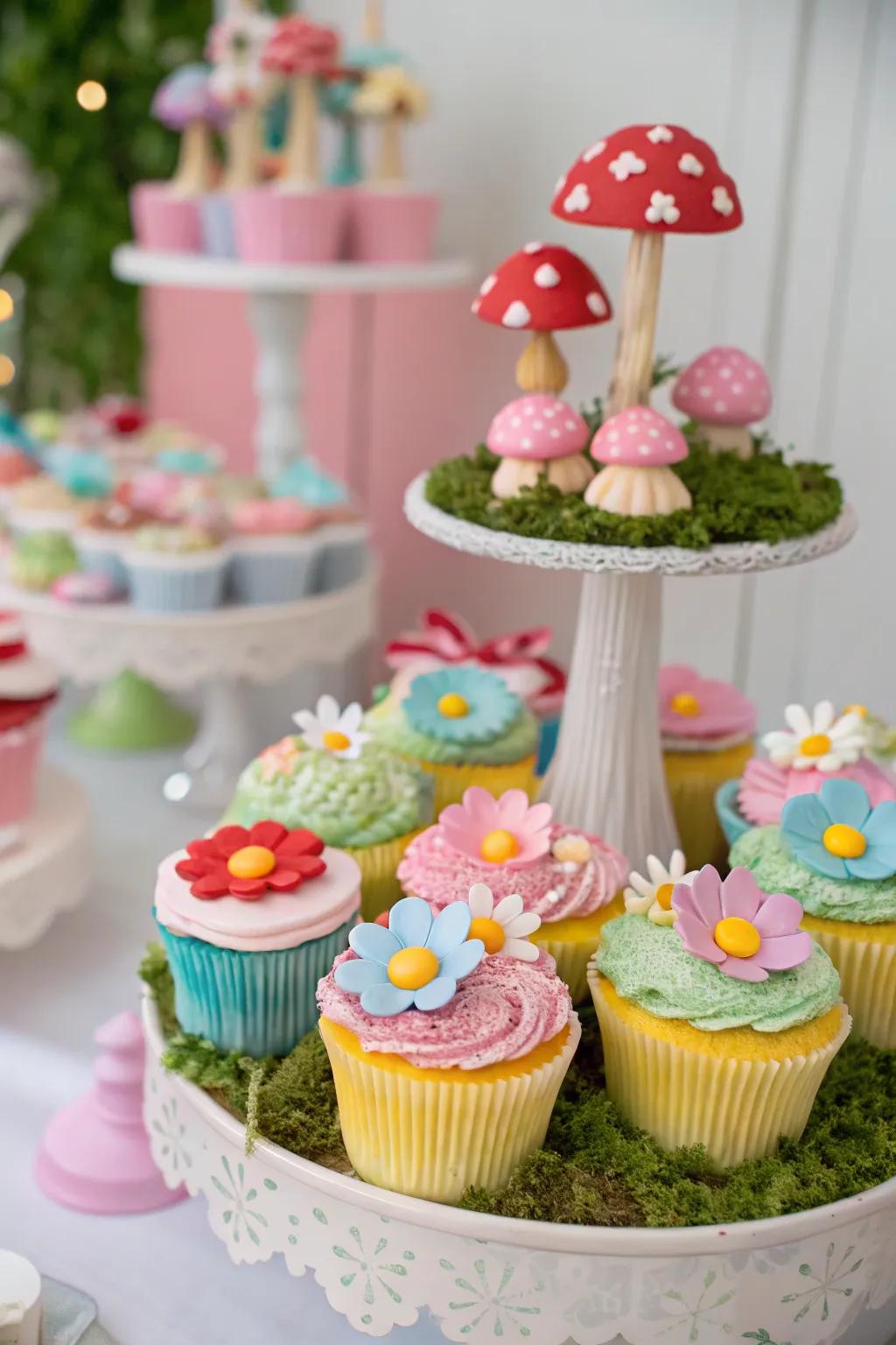 A dessert table abundant with whimsical treats and sweets.