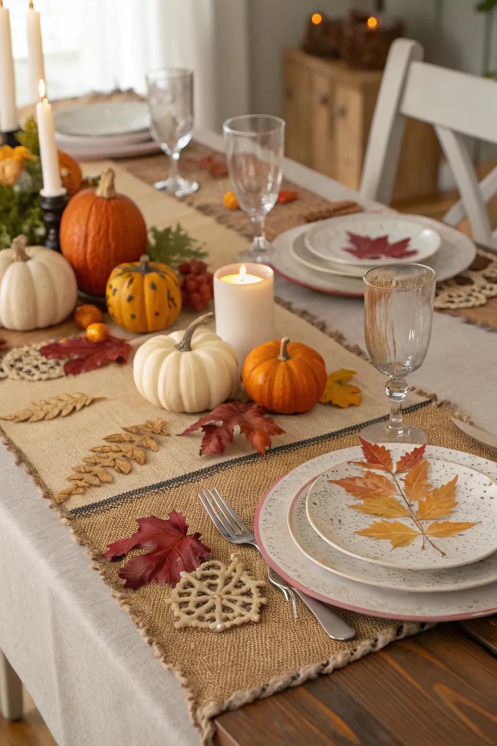 Earth-tone drapes furnish a down-to-earth foundation for your autumn table arrangements.