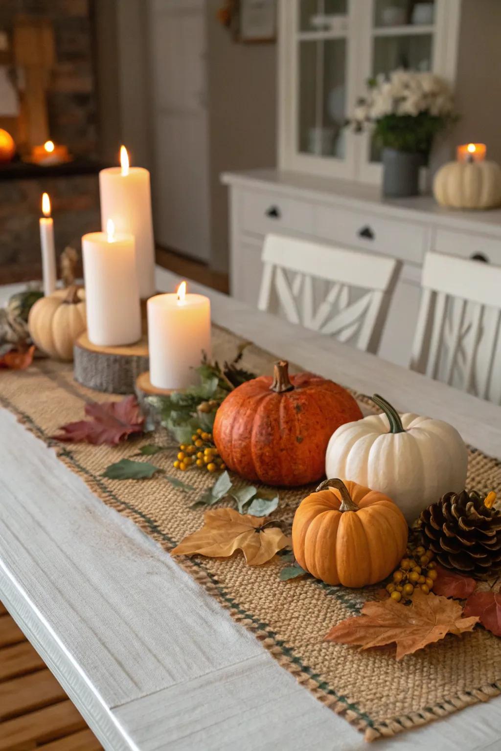 Seasonal elements like pumpkins add charm to the accent.