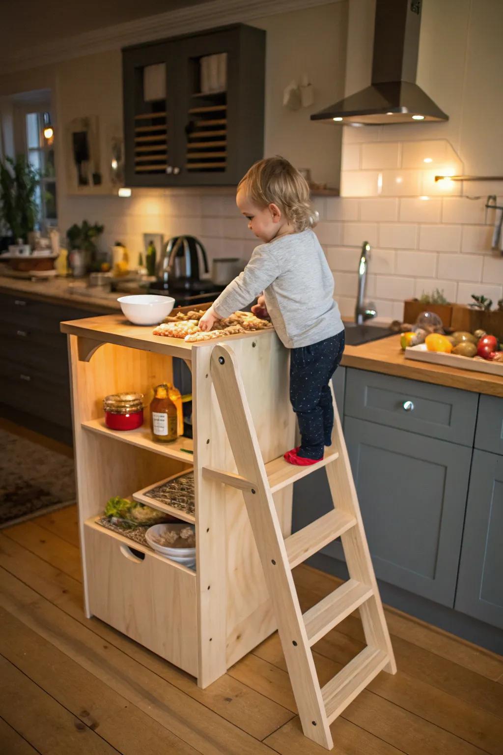 Bring little ones closer to the culinary magic with a kitchen helper tower.