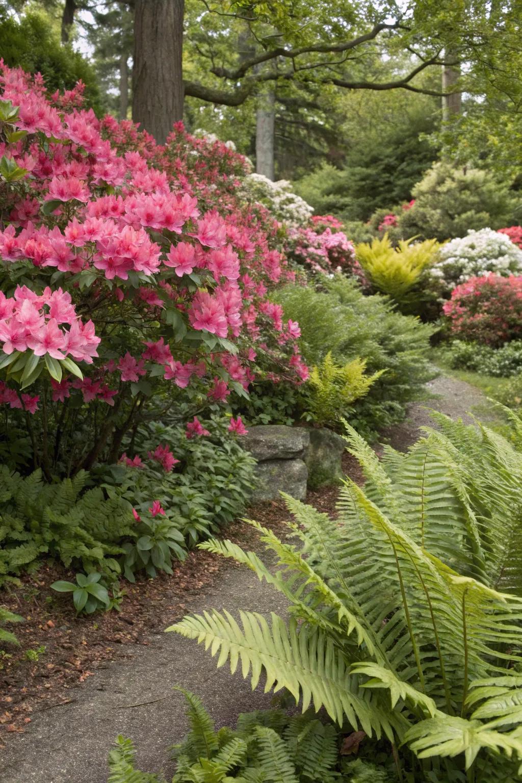 Develop dimension and texture with azaleas and matching foliage.